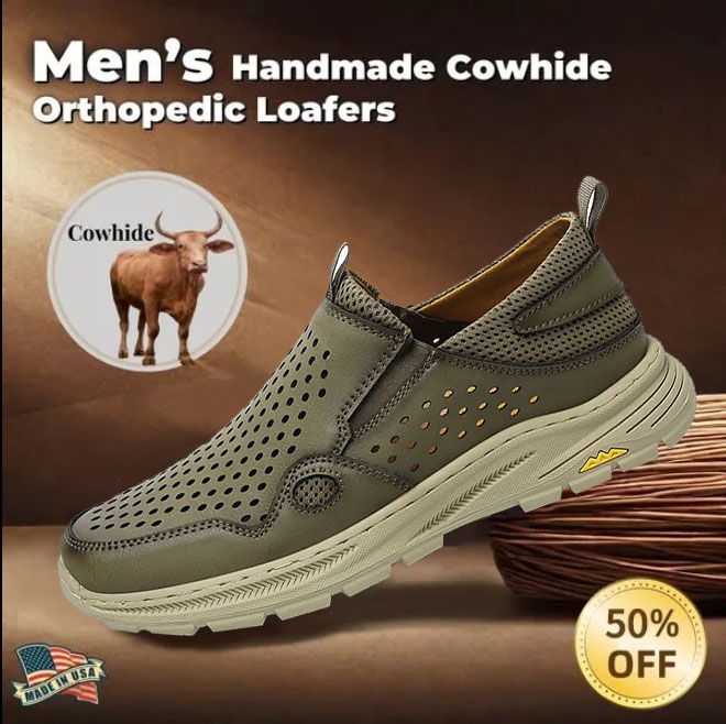 (⏰Limited Time Sale 70% OFF) Men's Orthopedic Leather Loafers - Comfortable Orthopedic Wide Toe Arch Support - Quick Dry Breathable Cushioning Non-slip and Puncture Resistant