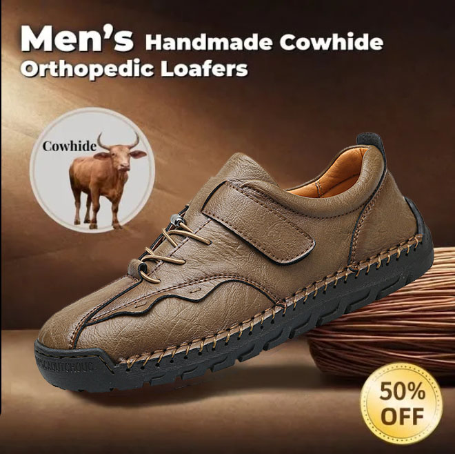 (⏰LAST DAY-70% OFF🛒)Men's Hand-Stitched Outdoor Work Shoes – Premium Cowhide Upper, Breathable, Arch Support, Soft Lining, Anti-Collision Toe, Shock-Absorbing Non-Slip Sole