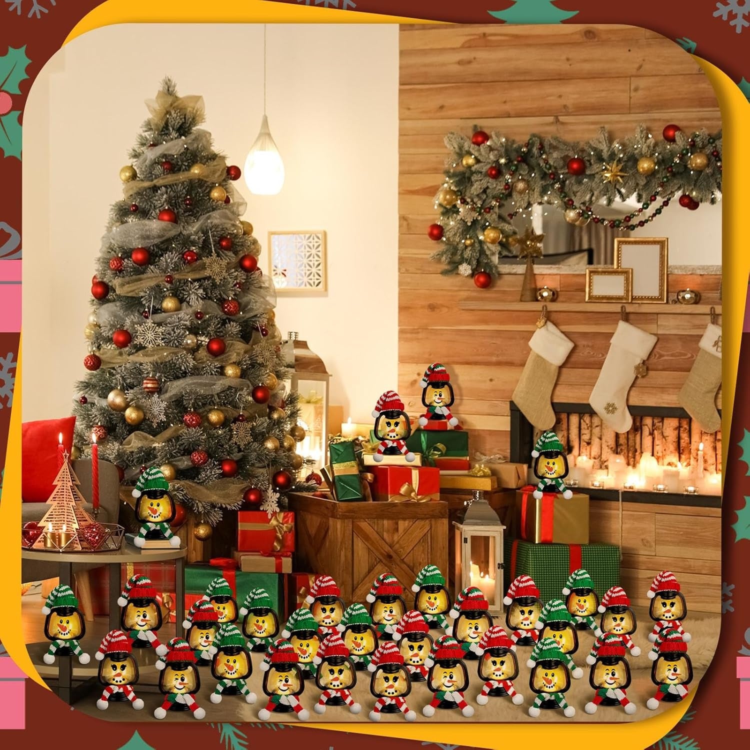 Mini Snowman Lantern with Hats and Scarves