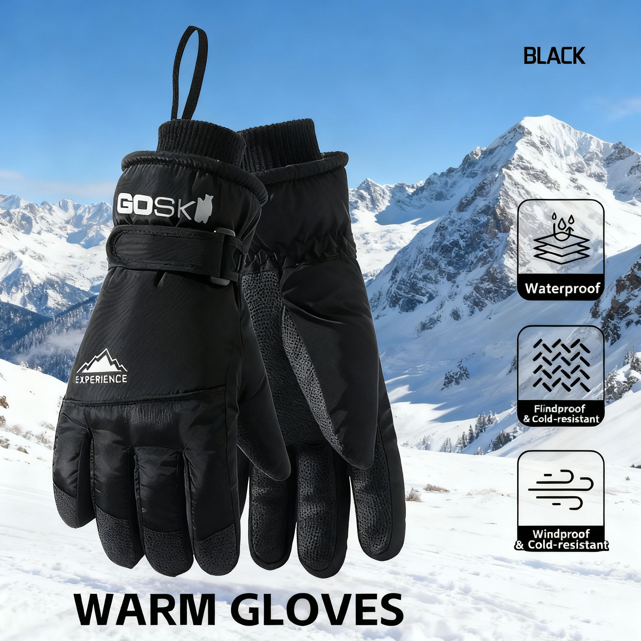 Winter skihandschoenen voor heren, warme sneeuwhandschoenen, dik voor buitensporten, bestand tegen regen en sneeuw, gemakkelijk schoon te maken, hoogwaardige skispullen, pluche, koubestendig