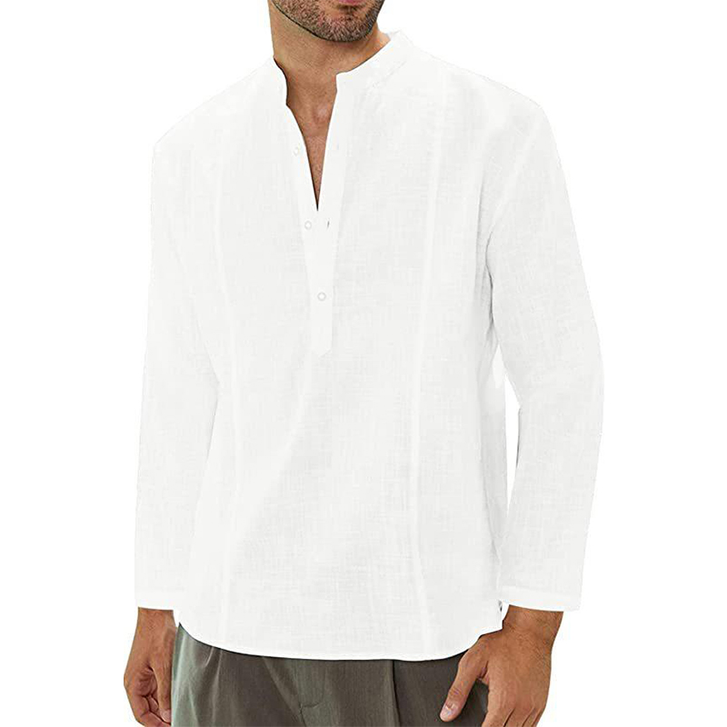 Men's Solid Color Stand Collar Shirt Long Sleeve Comfortable Casual