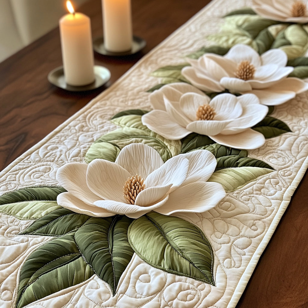 Magnolia Flower Quilted Table Runner NCU0VT122