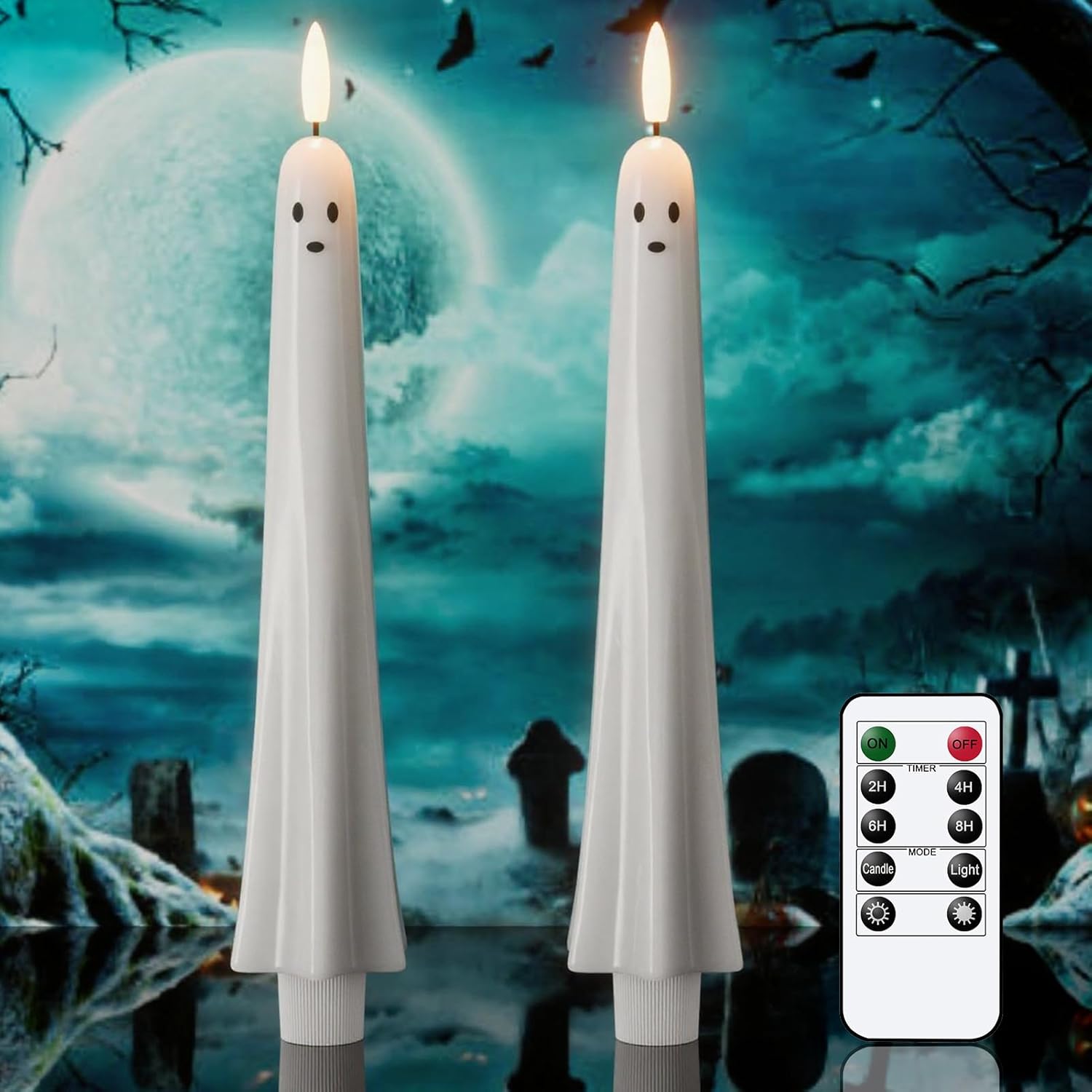 🏆50K+ SOLD! Almost Gone 👻Ghost Flameless Taper Candles with Remote and Timer
