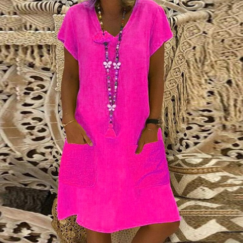 🔥SUMMER HOT SALE - 48% OFF🔥V-neck Pocket Loose Midi Dress 9 colours 8 sizes (🔥Buy 2 Free Shipping🔥)