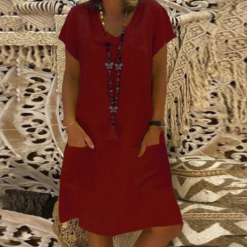 🔥SUMMER HOT SALE - 48% OFF🔥V-neck Pocket Loose Midi Dress 9 colours 8 sizes (🔥Buy 2 Free Shipping🔥)