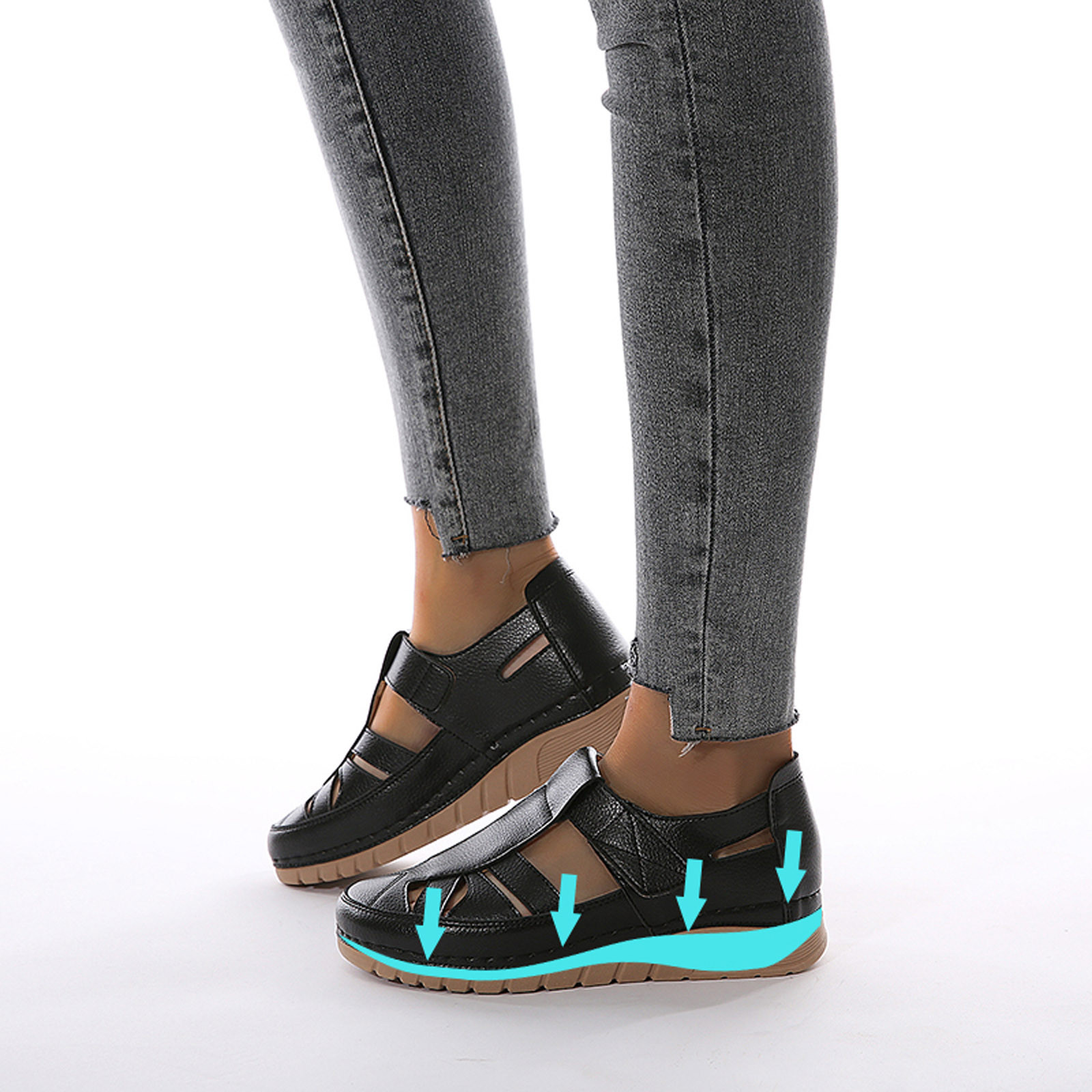 Sandalias de mujer suaves y c&oacute;modas con cu&ntilde;a calada de color s&oacute;lido de verano para mujer Wmkox8yii  sa1681