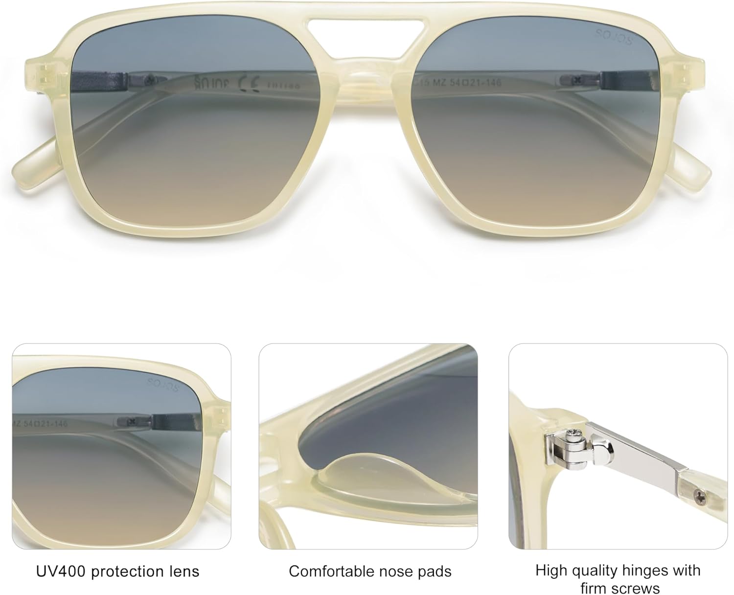 SOJOS Retro Aviator Sunglasses for Women Men,Trendy Rectangle Womens Mens Shades Sun Glasses SJ2202