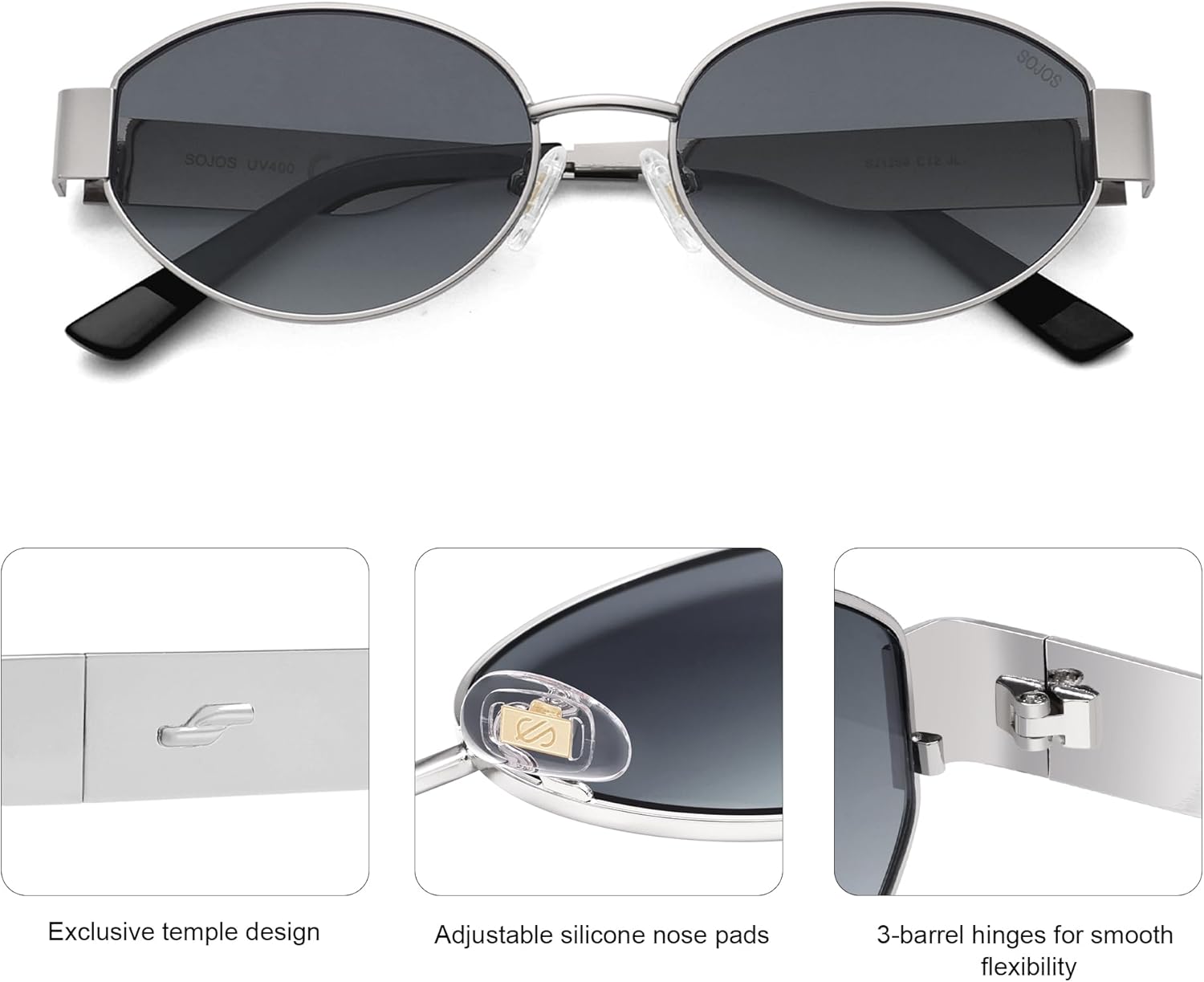 SOJOS Retro Oval Sunglasses for Women Trendy Classic Shades UV400 Protection