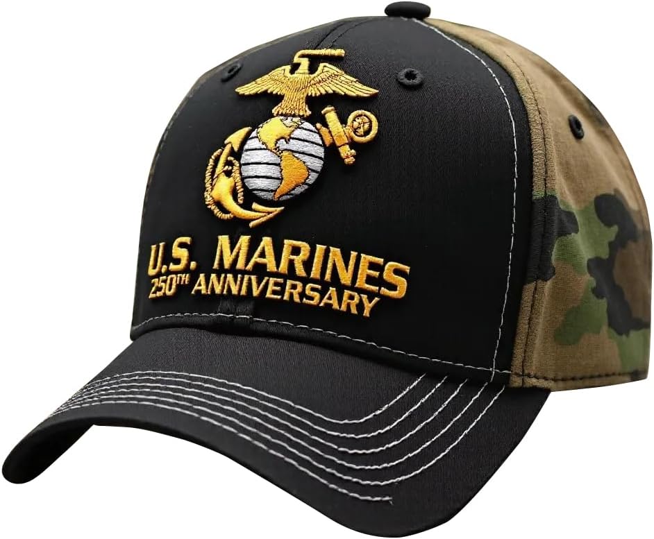 Marine Corps 250th Anniversary Baseball Cap, 250th Anniversary Tribute Cap Adjustable Embroidered Marine Corp Veterans Hat