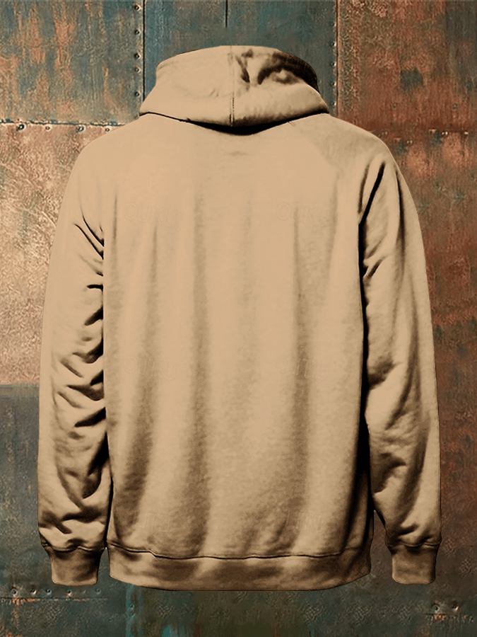 Men's Vintage Western Elk Print Zip-Up Hooded Jacket