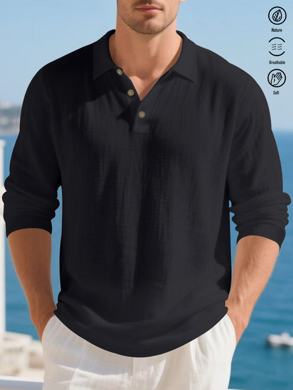 Findbestes® Basic Solid Color Print Men's Cotton Linen Button Long Sleeve Shirt Big & Tall