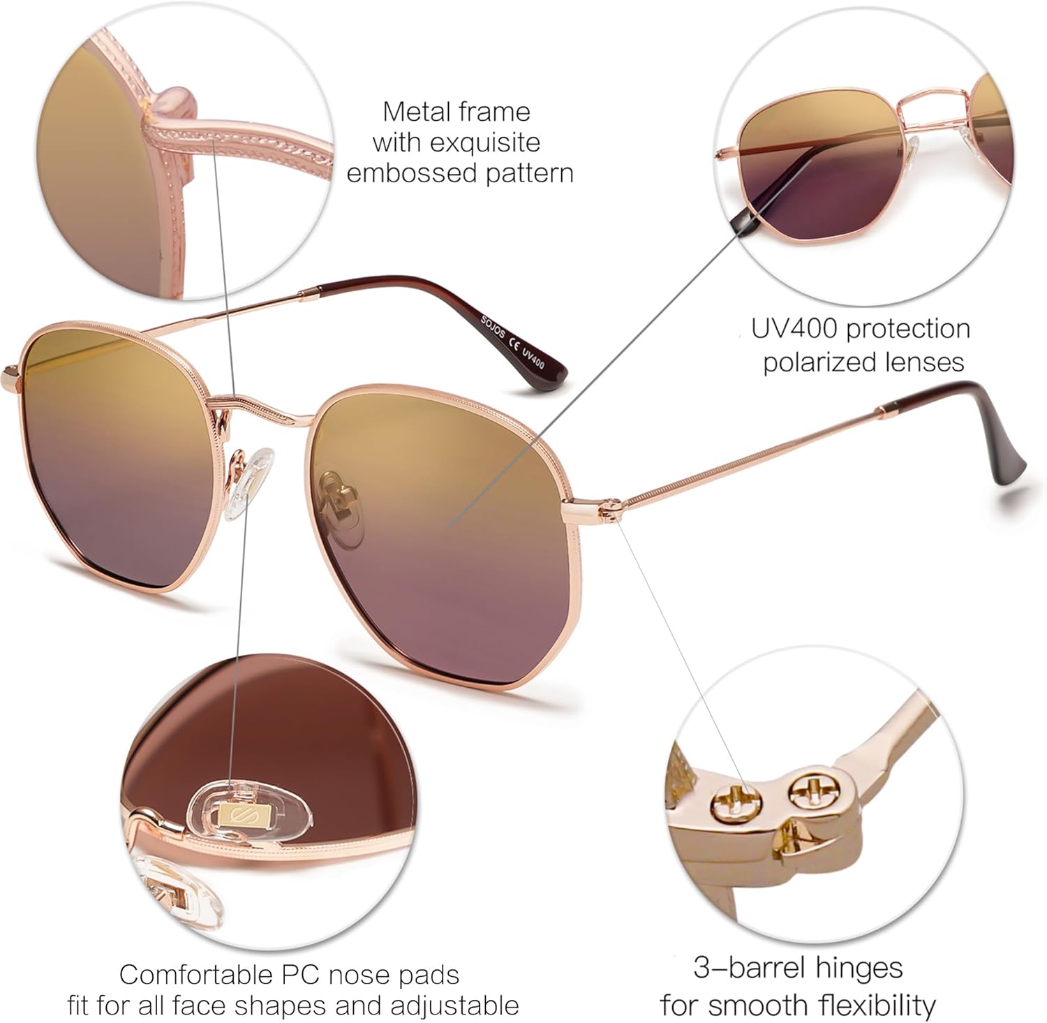 SOJOS Square Polarized Sunglasses for Women Men Small Hexagonal Polygon Shades SJ1072