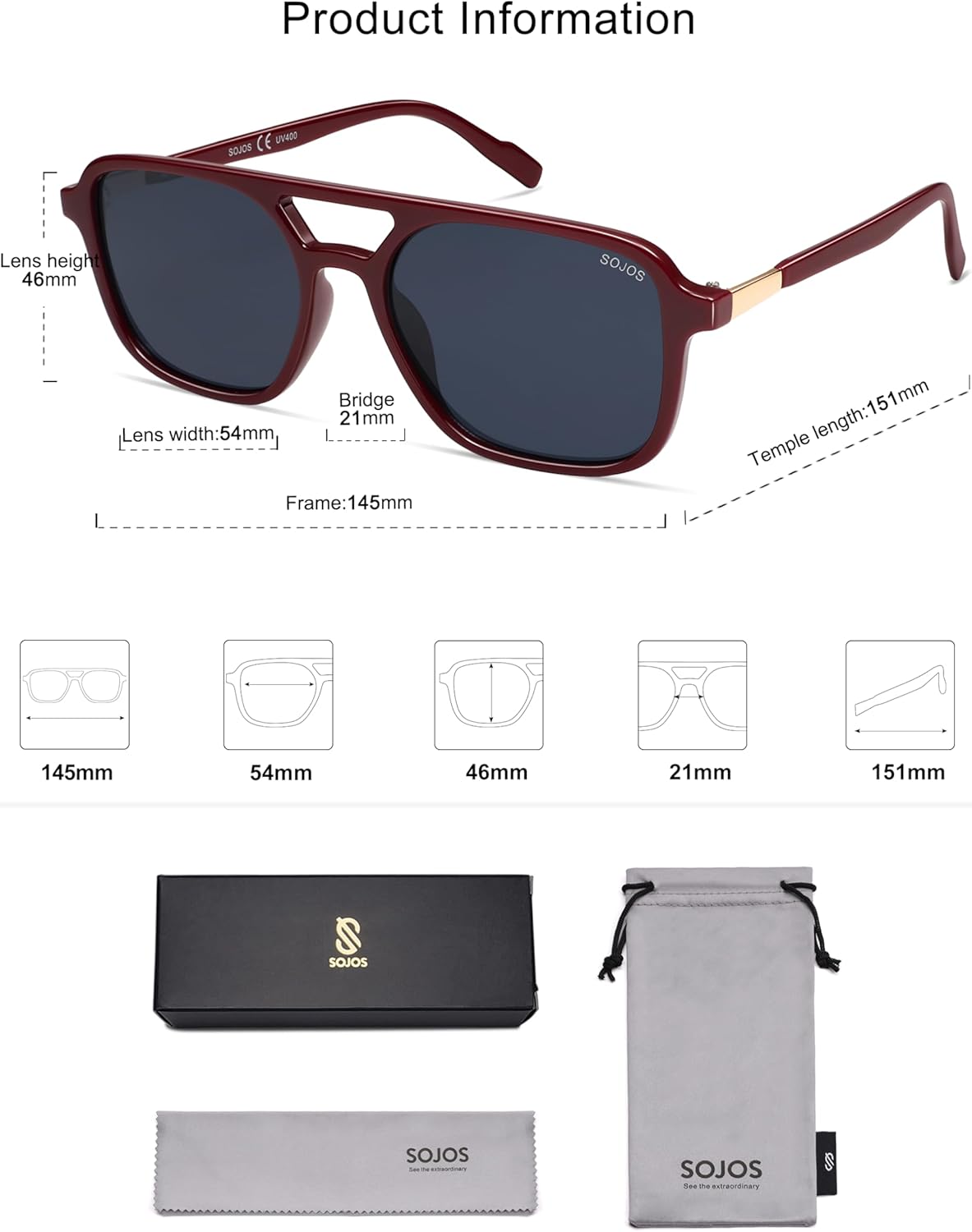 SOJOS Retro Aviator Sunglasses for Women Men,Trendy Rectangle Womens Mens Shades Sun Glasses SJ2202