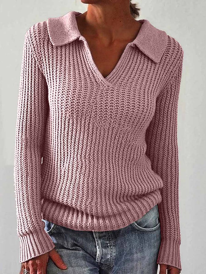 Women'S Autumn And Winter Casual Long-Sleeved Lapel Sweater