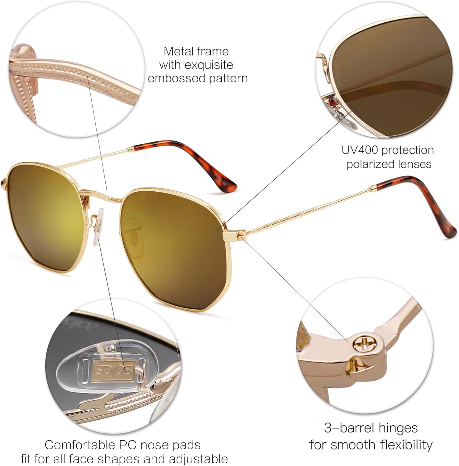 SOJOS Square Polarized Sunglasses for Women Men Small Hexagonal Polygon Shades SJ1072