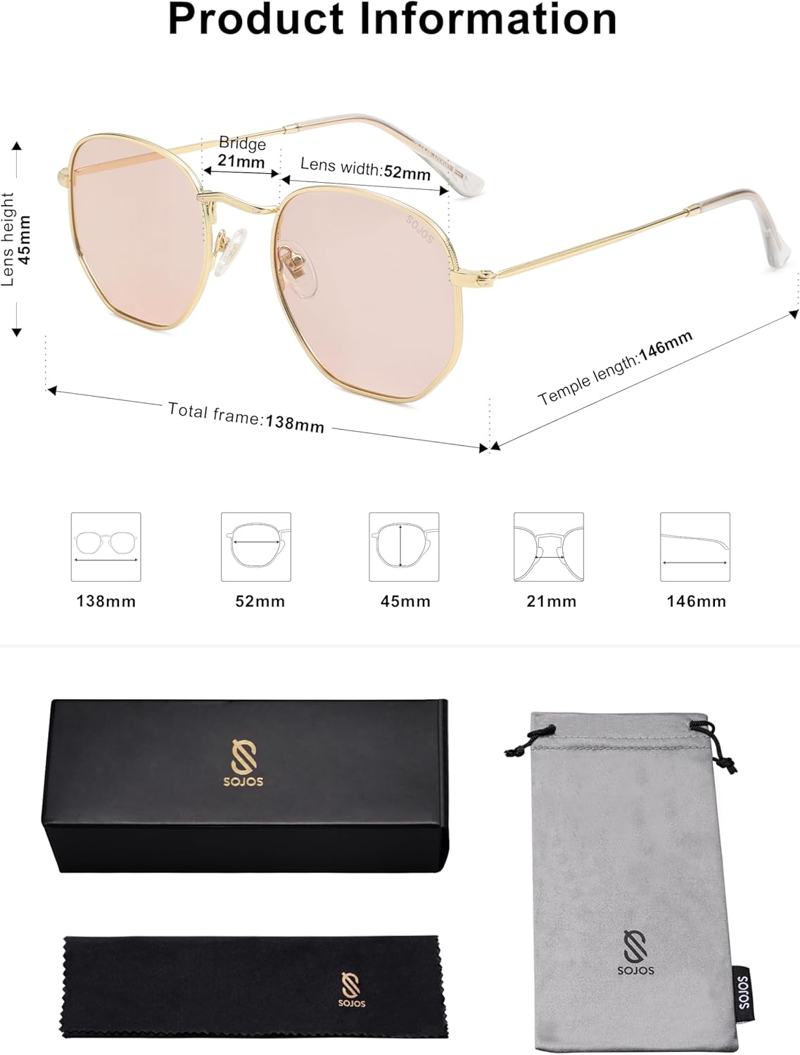 SOJOS Square Polarized Sunglasses for Women Men Small Hexagonal Polygon Shades SJ1072