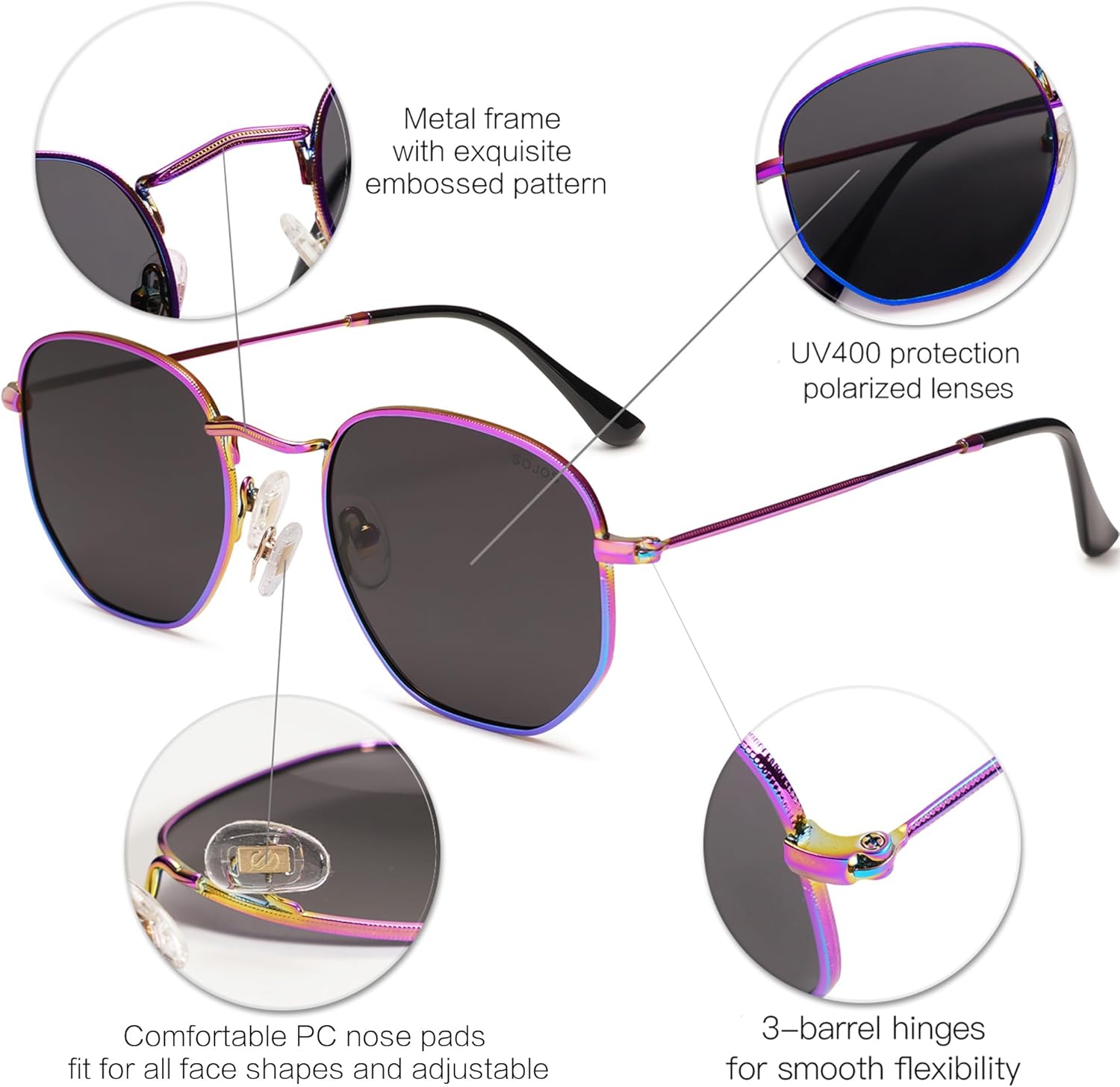 SOJOS Square Polarized Sunglasses for Women Men Small Hexagonal Polygon Shades SJ1072