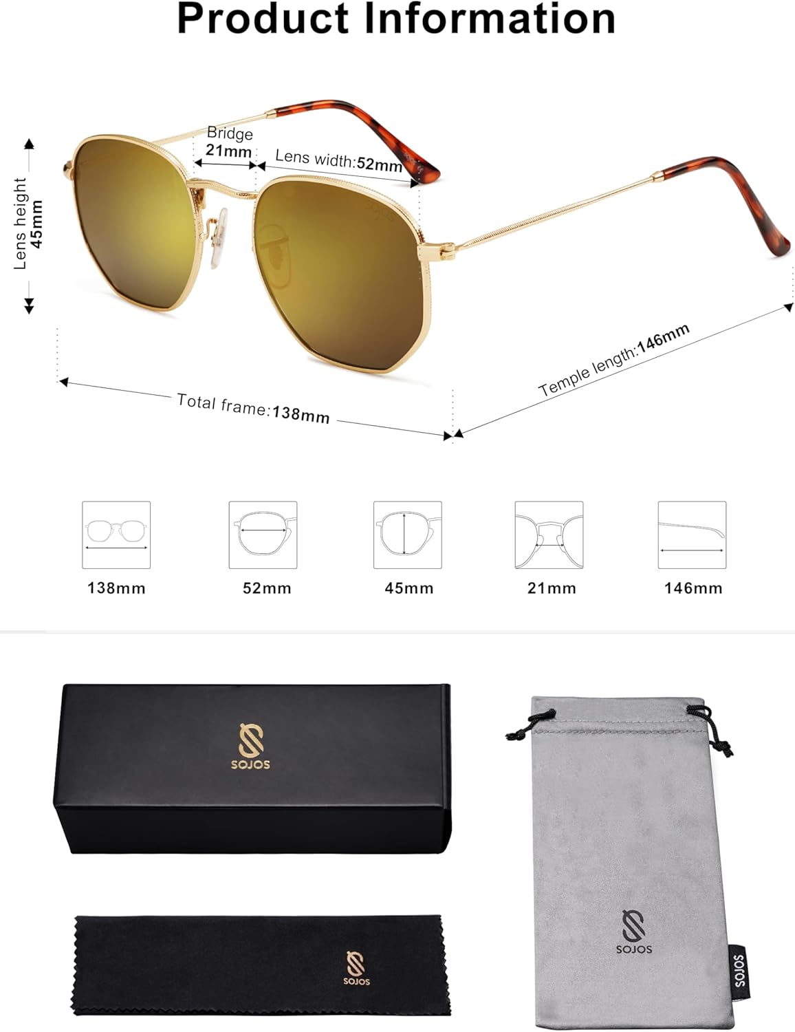 SOJOS Square Polarized Sunglasses for Women Men Small Hexagonal Polygon Shades SJ1072