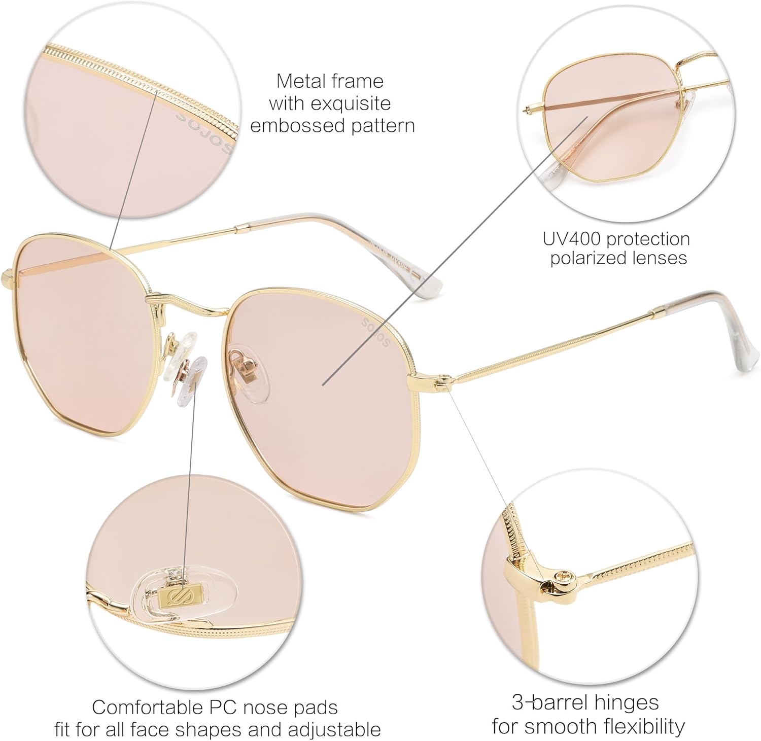 SOJOS Square Polarized Sunglasses for Women Men Small Hexagonal Polygon Shades SJ1072