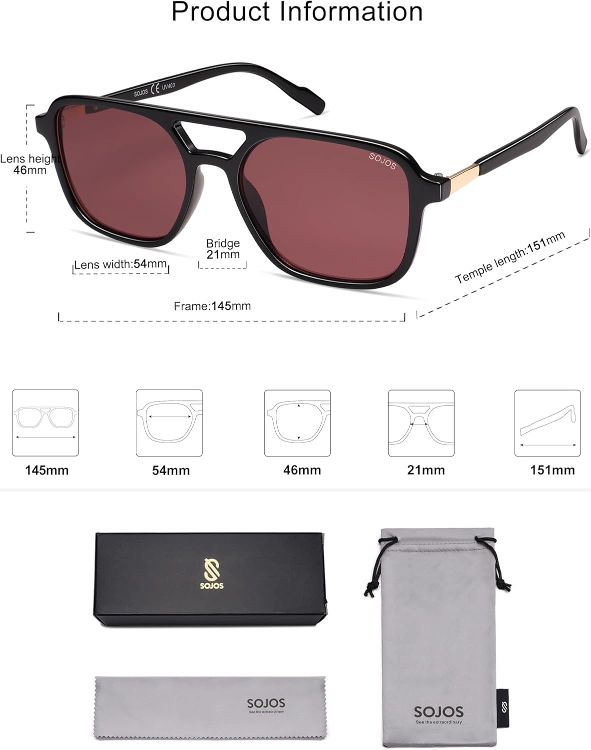 SOJOS Retro Aviator Sunglasses for Women Men,Trendy Rectangle Womens Mens Shades Sun Glasses SJ2202