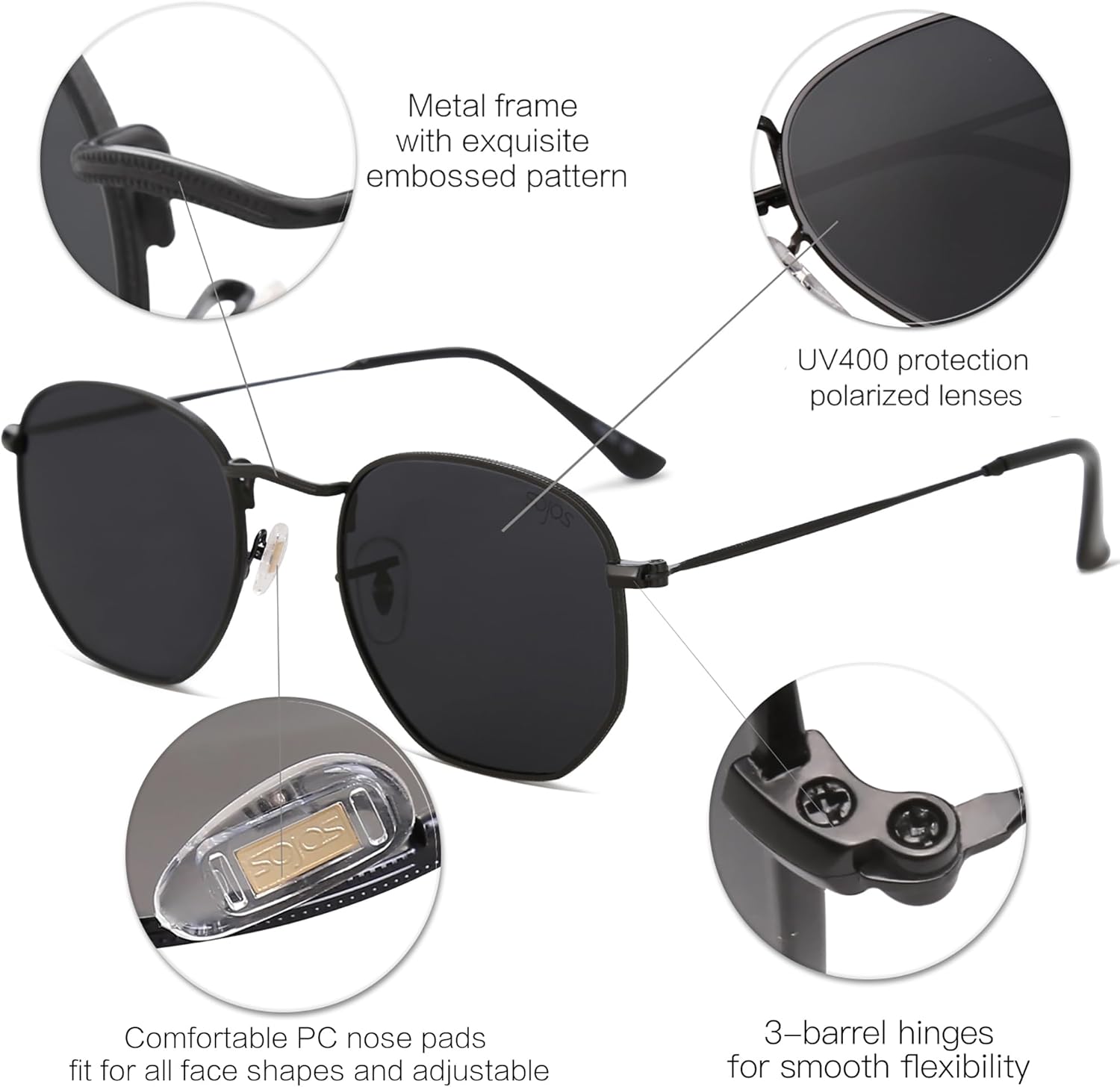 SOJOS Square Polarized Sunglasses for Women Men Small Hexagonal Polygon Shades SJ1072