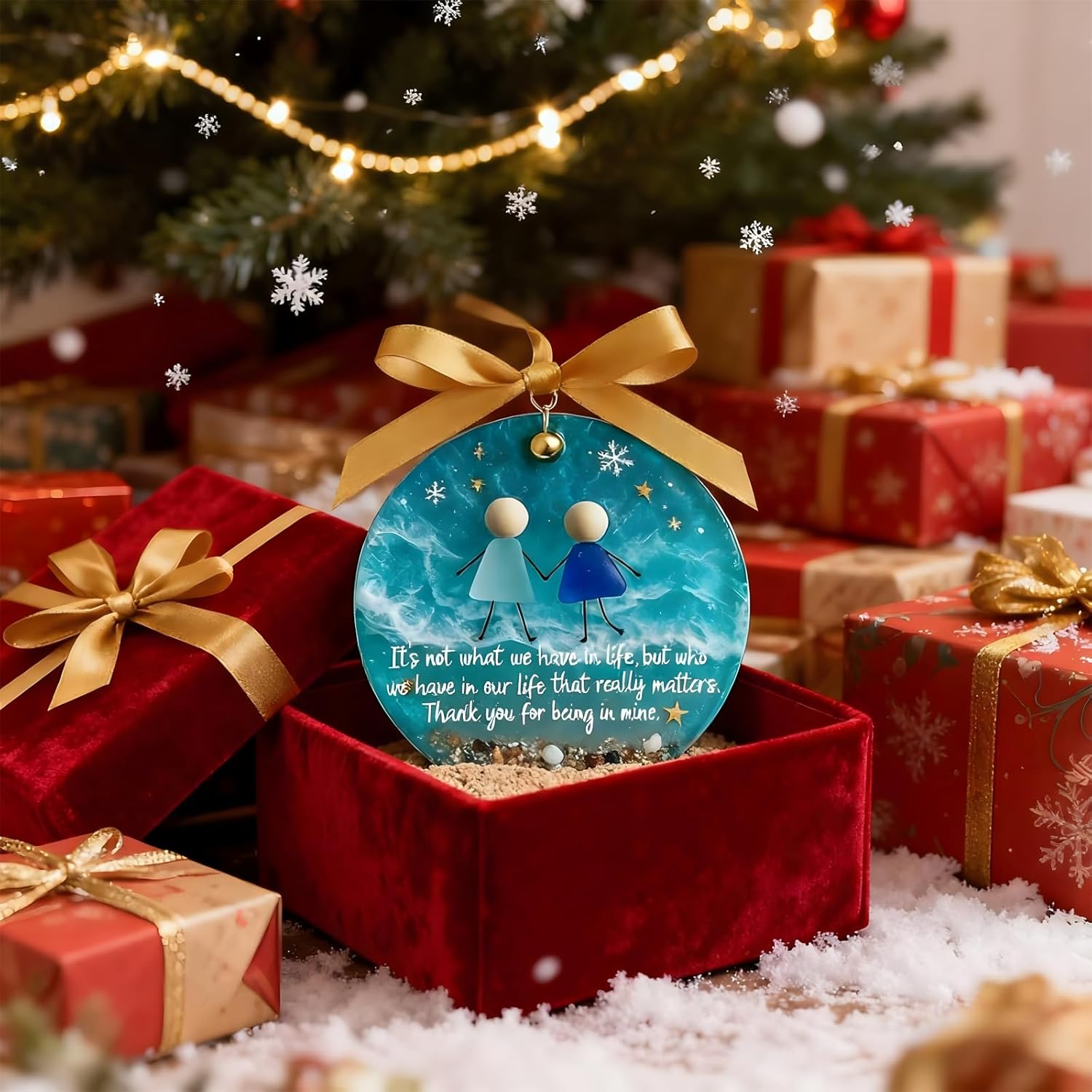 Friendship Sea Glass Christmas Ornament, Ocean Style Timeless Friendship Christmas Bells Flake Keepsake, Shaped by Nature & Crafted by Hand Acrylic Sea Glass Art for Friends