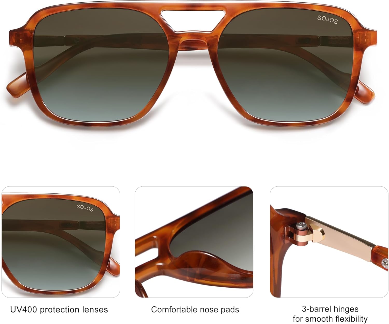 SOJOS Retro Aviator Sunglasses for Women Men,Trendy Rectangle Womens Mens Shades Sun Glasses SJ2202