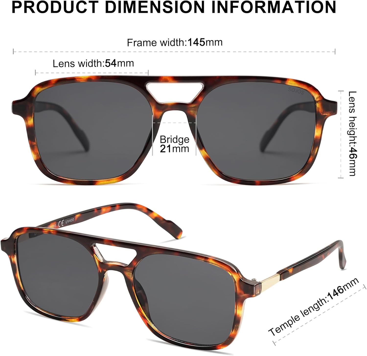 SOJOS Retro Aviator Sunglasses for Women Men,Trendy Rectangle Womens Mens Shades Sun Glasses SJ2202