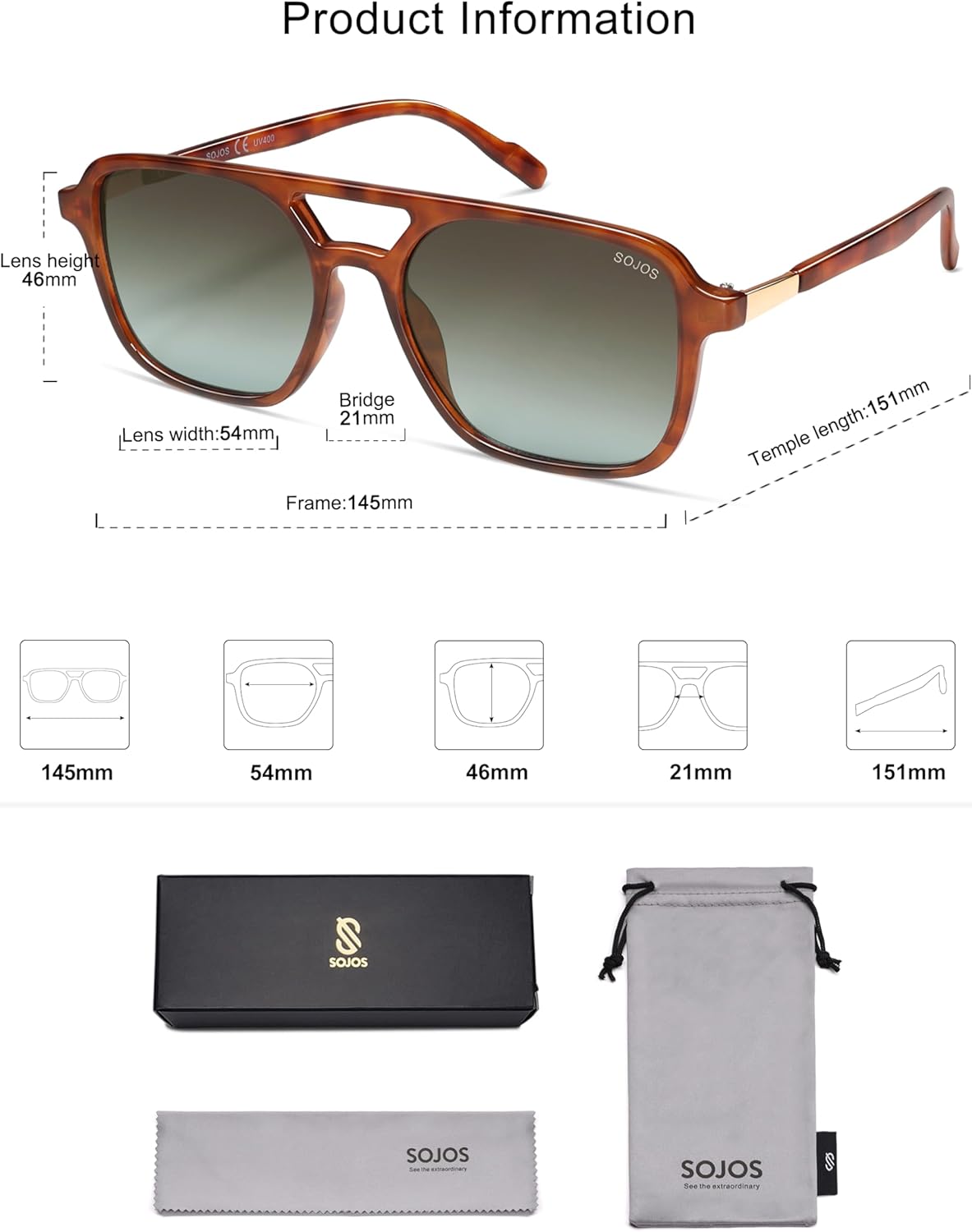 SOJOS Retro Aviator Sunglasses for Women Men,Trendy Rectangle Womens Mens Shades Sun Glasses SJ2202