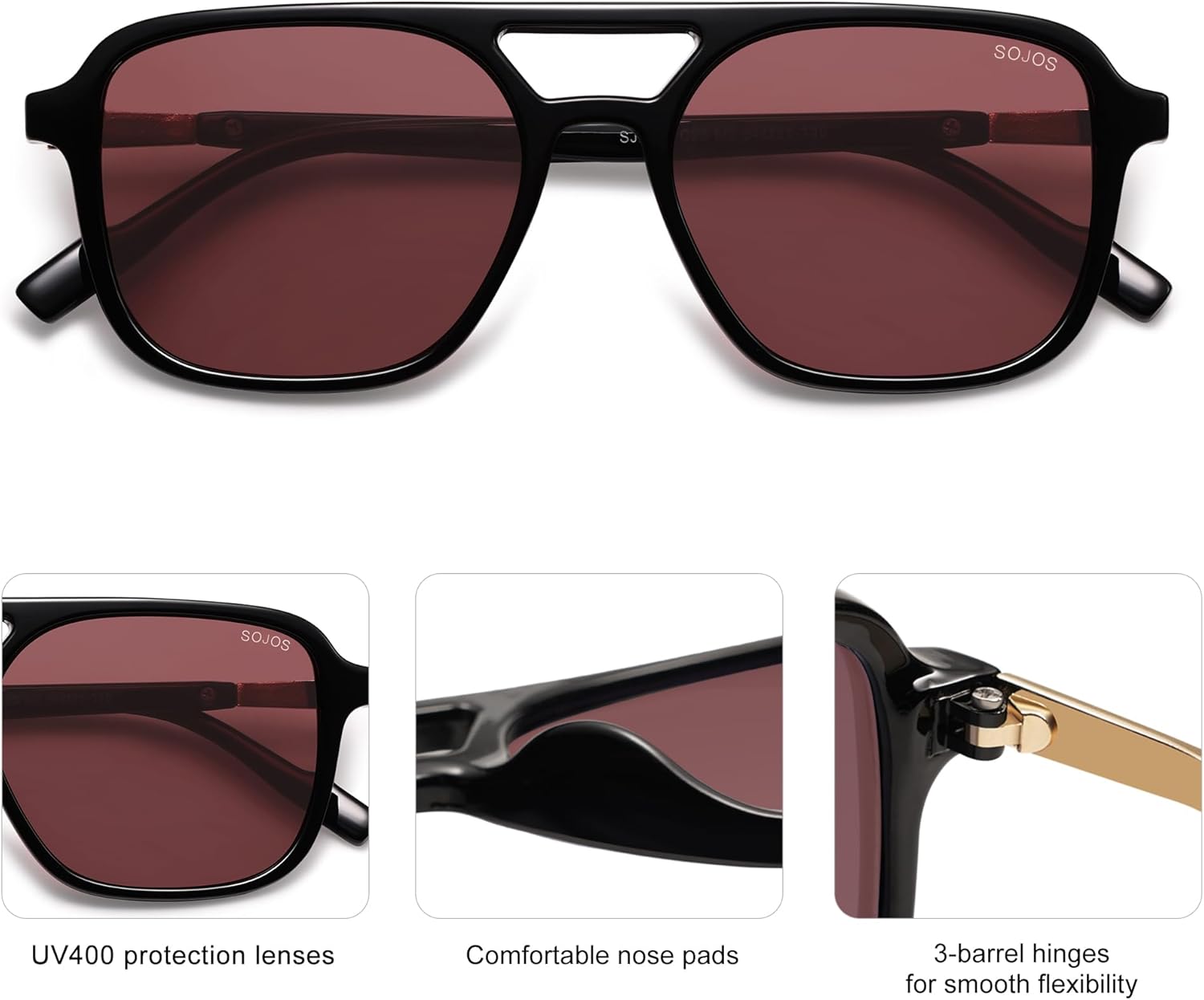 SOJOS Retro Aviator Sunglasses for Women Men,Trendy Rectangle Womens Mens Shades Sun Glasses SJ2202