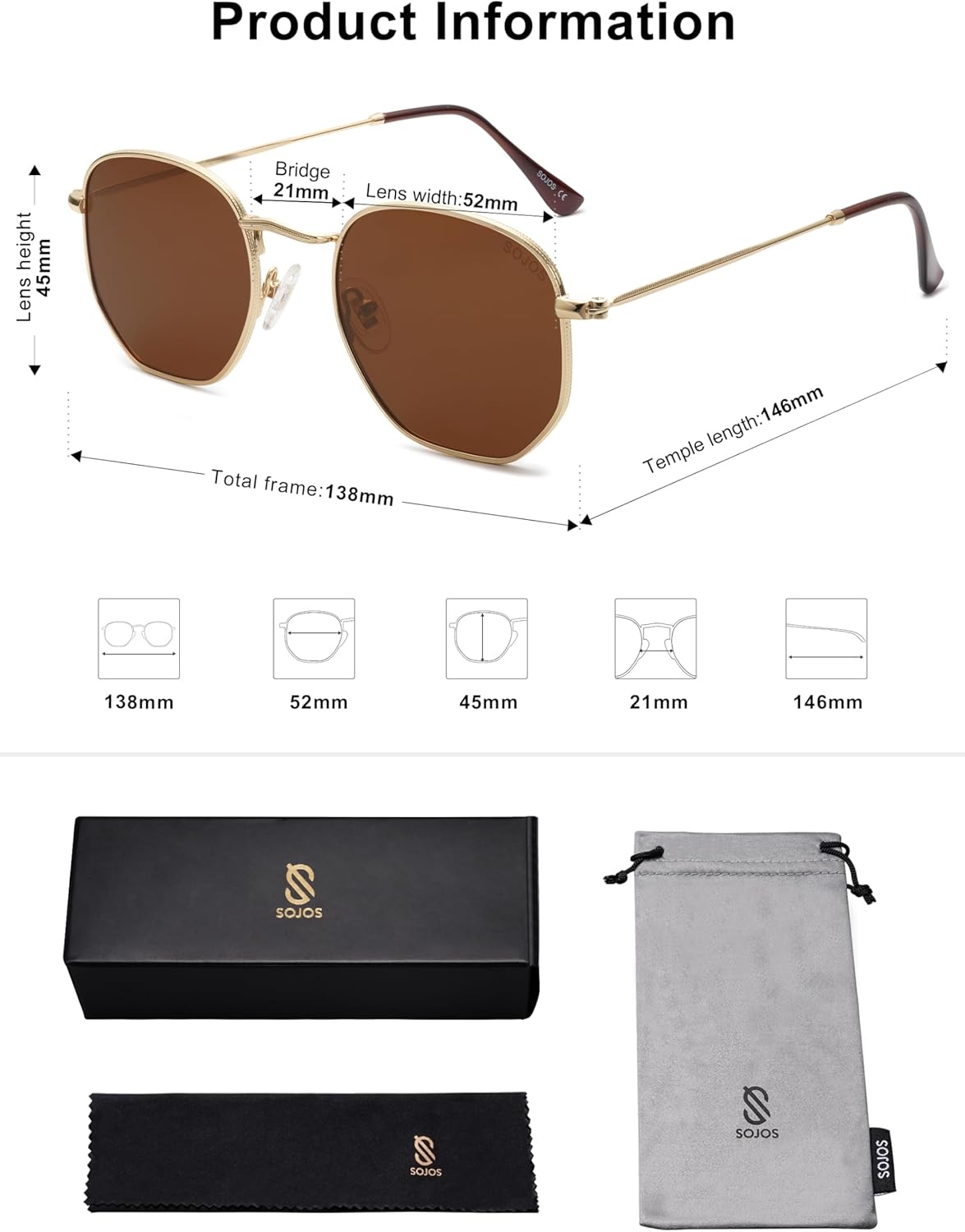 SOJOS Square Polarized Sunglasses for Women Men Small Hexagonal Polygon Shades SJ1072