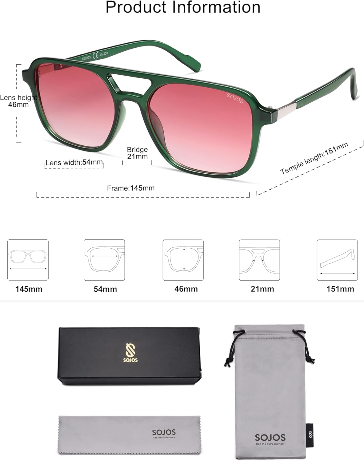 SOJOS Retro Aviator Sunglasses for Women Men,Trendy Rectangle Womens Mens Shades Sun Glasses SJ2202