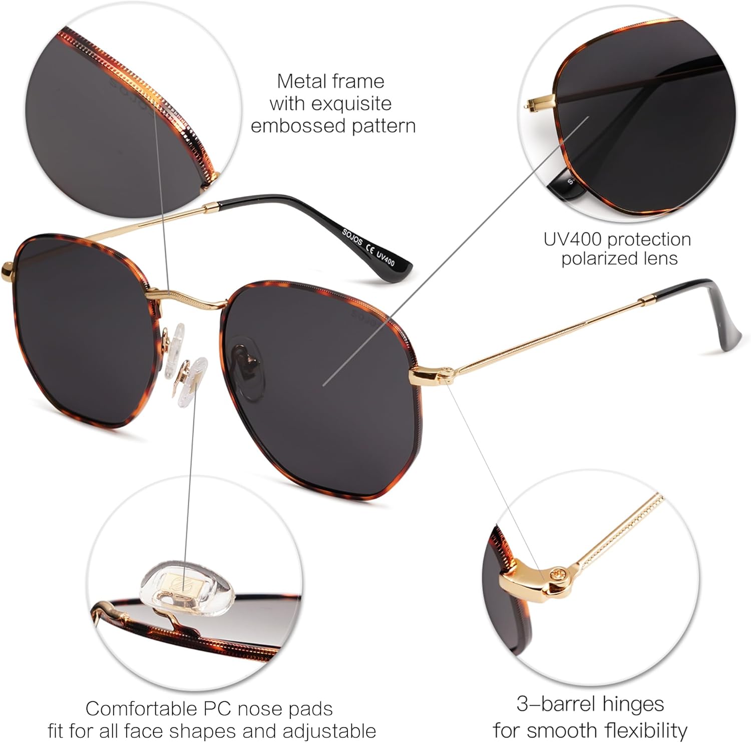 SOJOS Square Polarized Sunglasses for Women Men Small Hexagonal Polygon Shades SJ1072