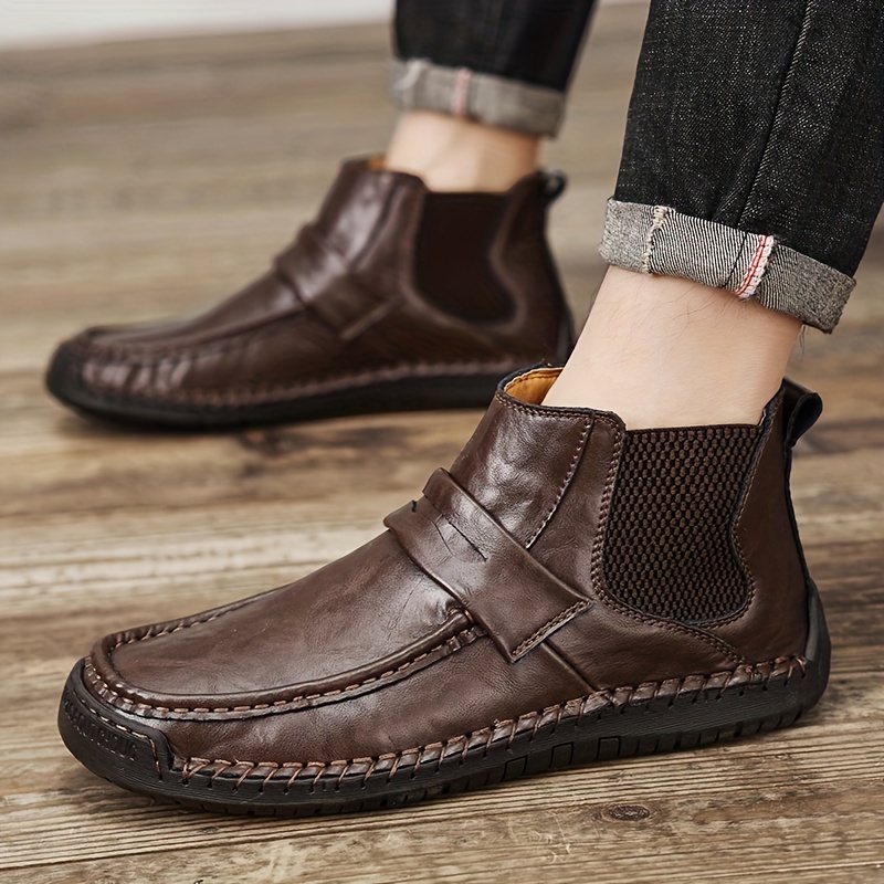 Men's Chelsea Boots, Comfy Non Slip Boots Dress Boots Casual Ankle Boots High-top Slip On Dress Shoes