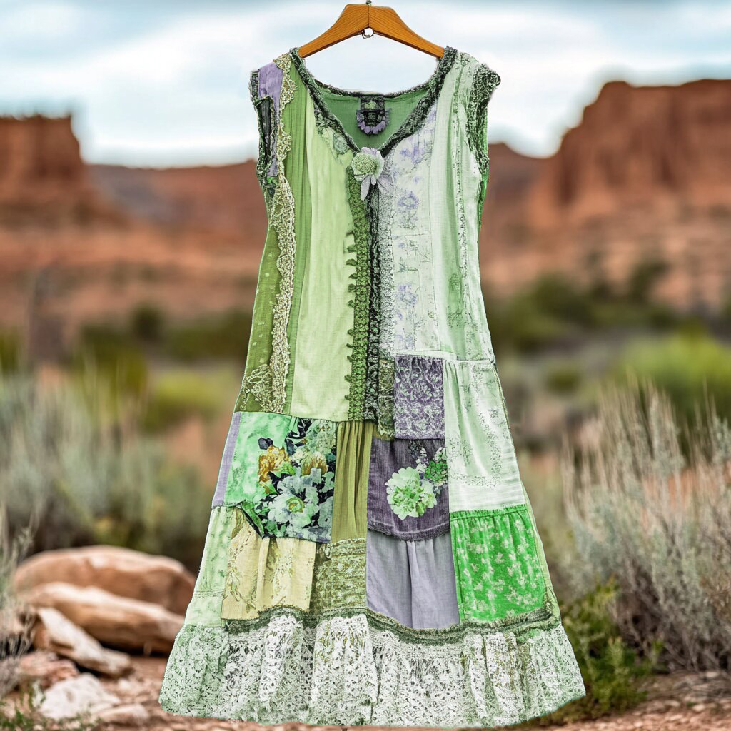 Women's Vintage Floral Lace Patch Comfort Dress