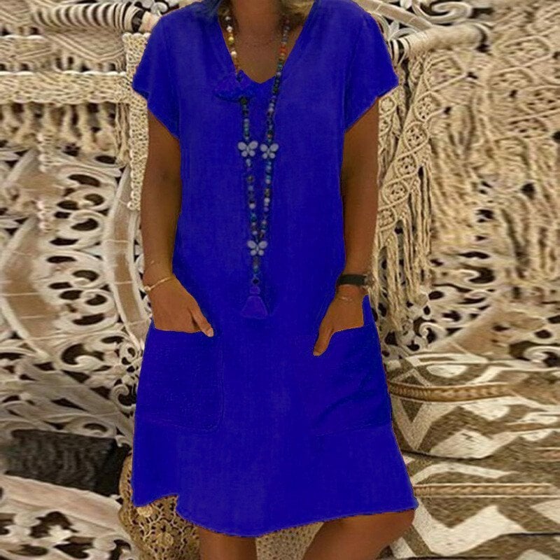 🔥SUMMER HOT SALE - 48% OFF🔥V-neck Pocket Loose Midi Dress 9 colours 8 sizes (🔥Buy 2 Free Shipping🔥)