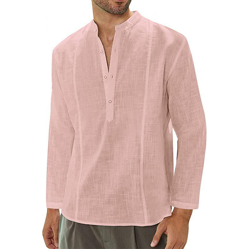 Men's Solid Color Stand Collar Shirt Long Sleeve Comfortable Casual