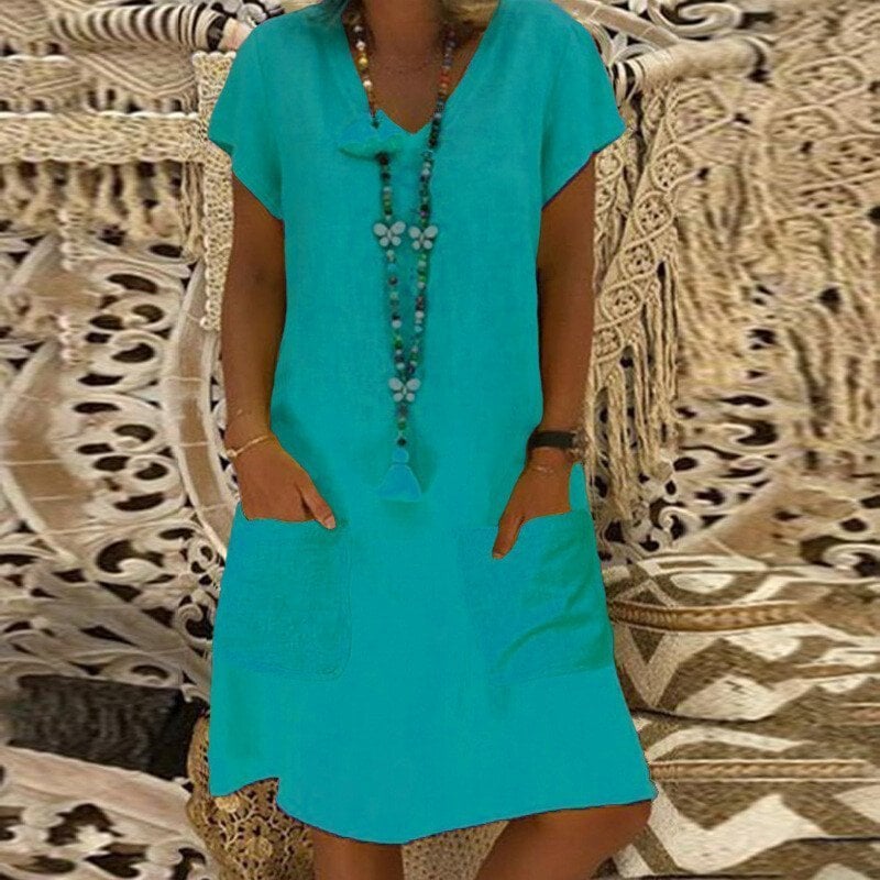 🔥SUMMER HOT SALE - 48% OFF🔥V-neck Pocket Loose Midi Dress 9 colours 8 sizes (🔥Buy 2 Free Shipping🔥)