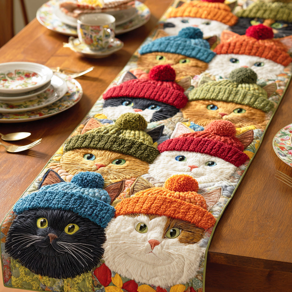 Playful Cat Symphony Quilted Table Runner NCU0TD1189