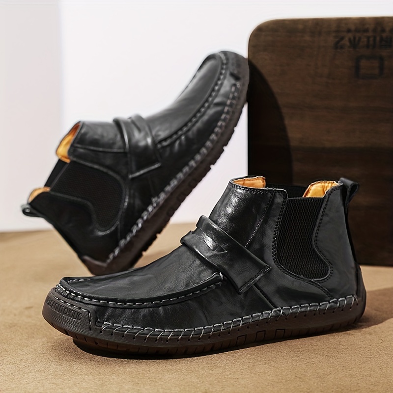 Men's Chelsea Boots, Comfy Non Slip Boots Dress Boots Casual Ankle Boots High-top Slip On Dress Shoes