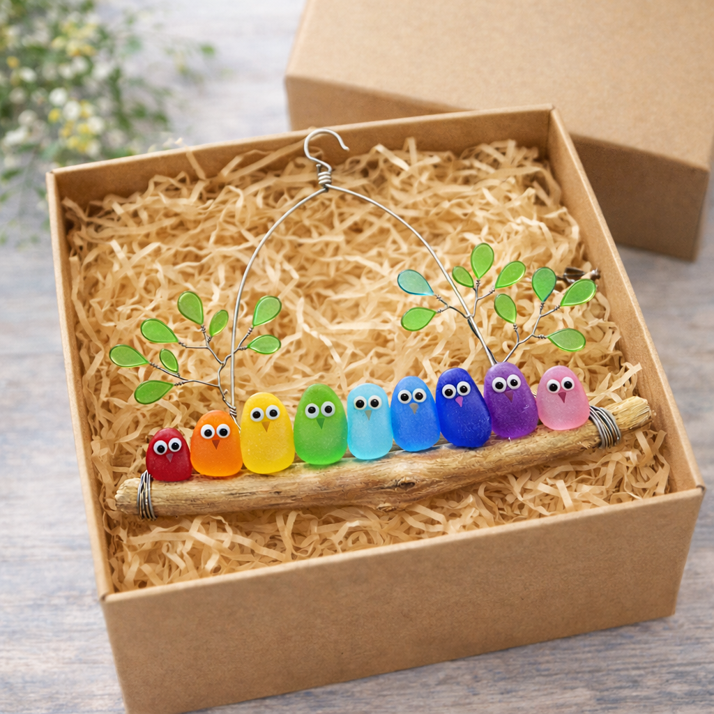 🌈 Sea Glass Birds Hanging Ornament
