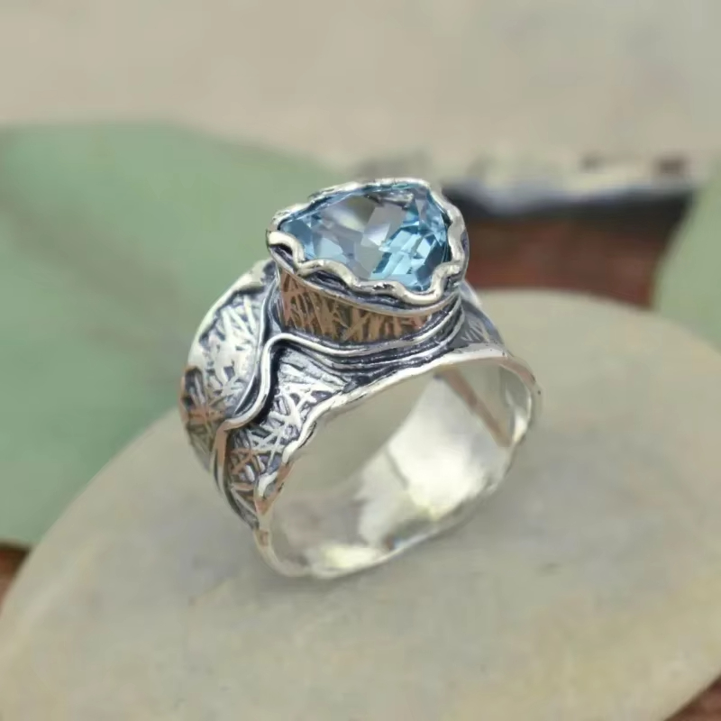 Antique Silver & Blue Crystal Ring
