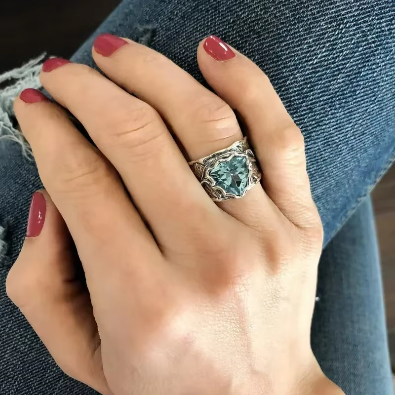 Antique Silver & Blue Crystal Ring