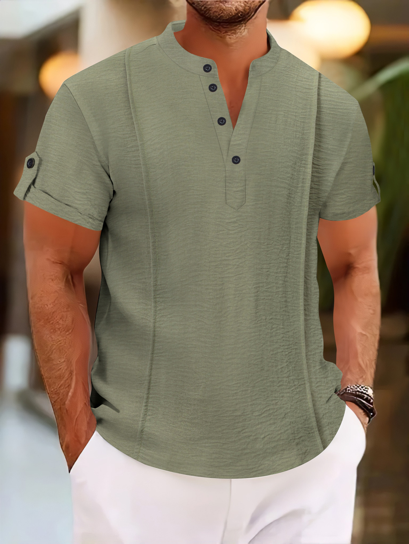 Men's new casual stand-up collar short-sleeved POLO shirt