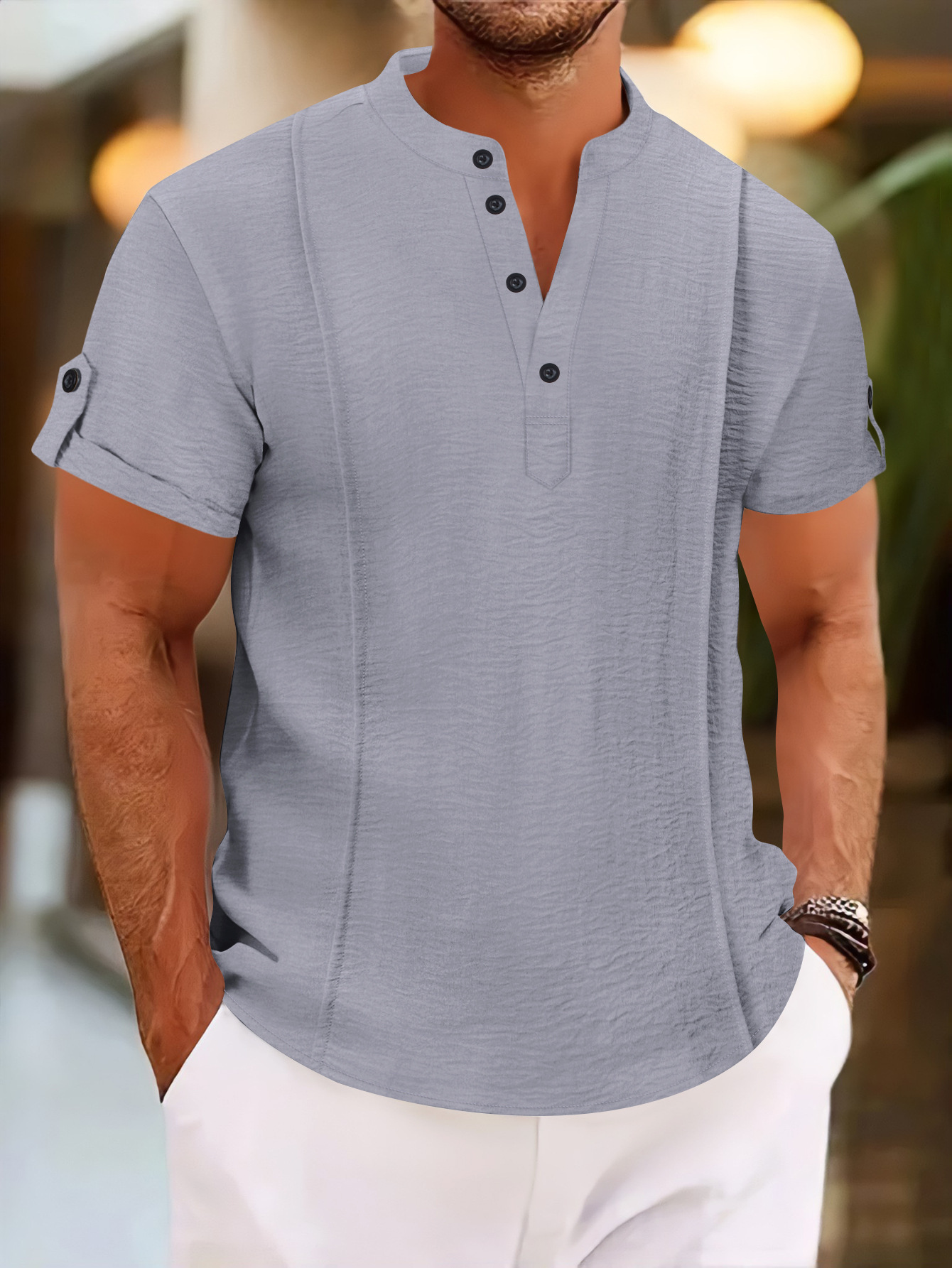 Men's new casual stand-up collar short-sleeved POLO shirt