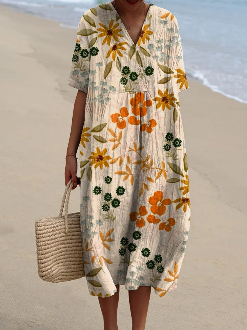 Women's Abstract Pattern Casual Floral Cotton Dress