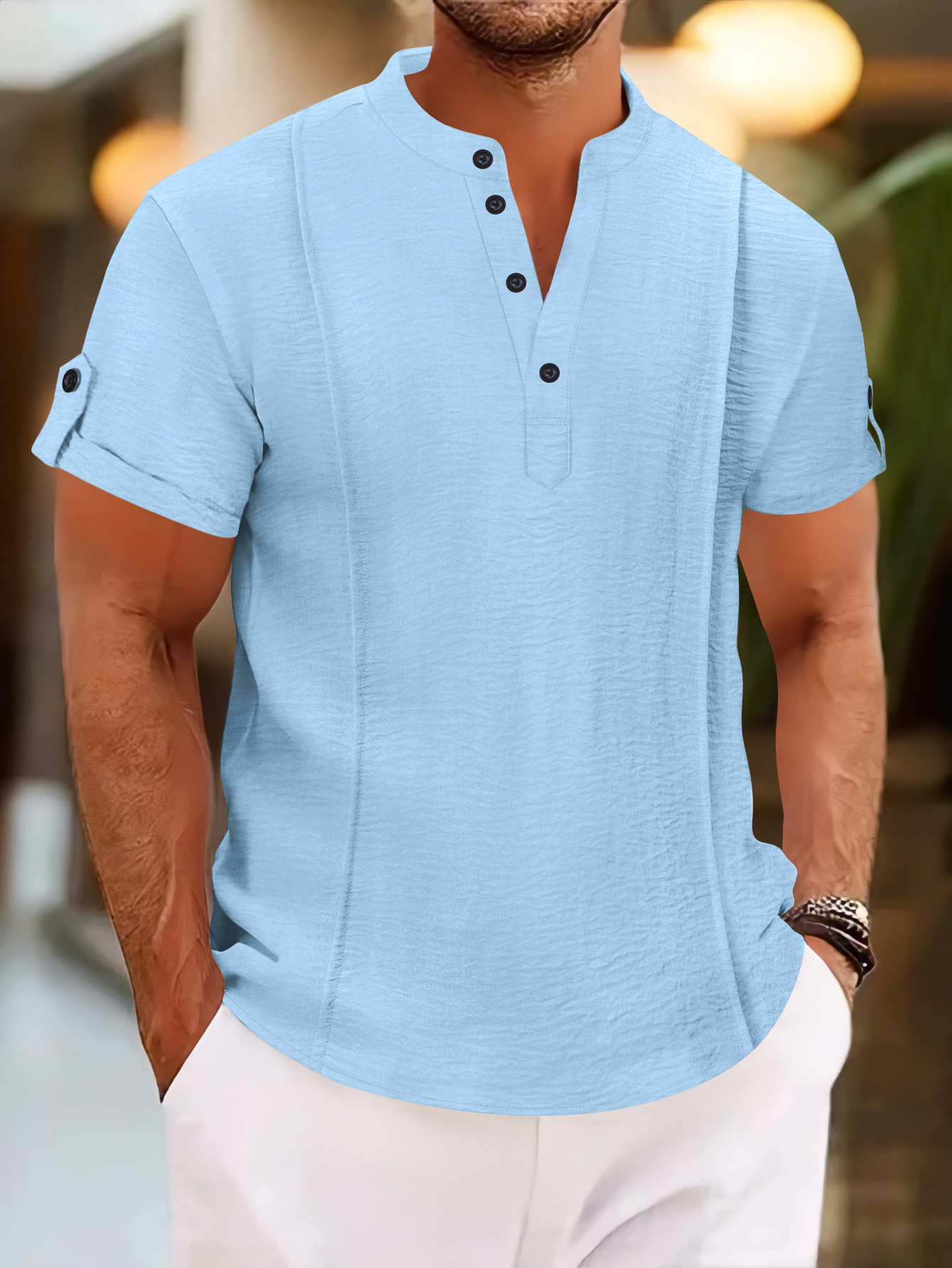 Men's new casual stand-up collar short-sleeved POLO shirt