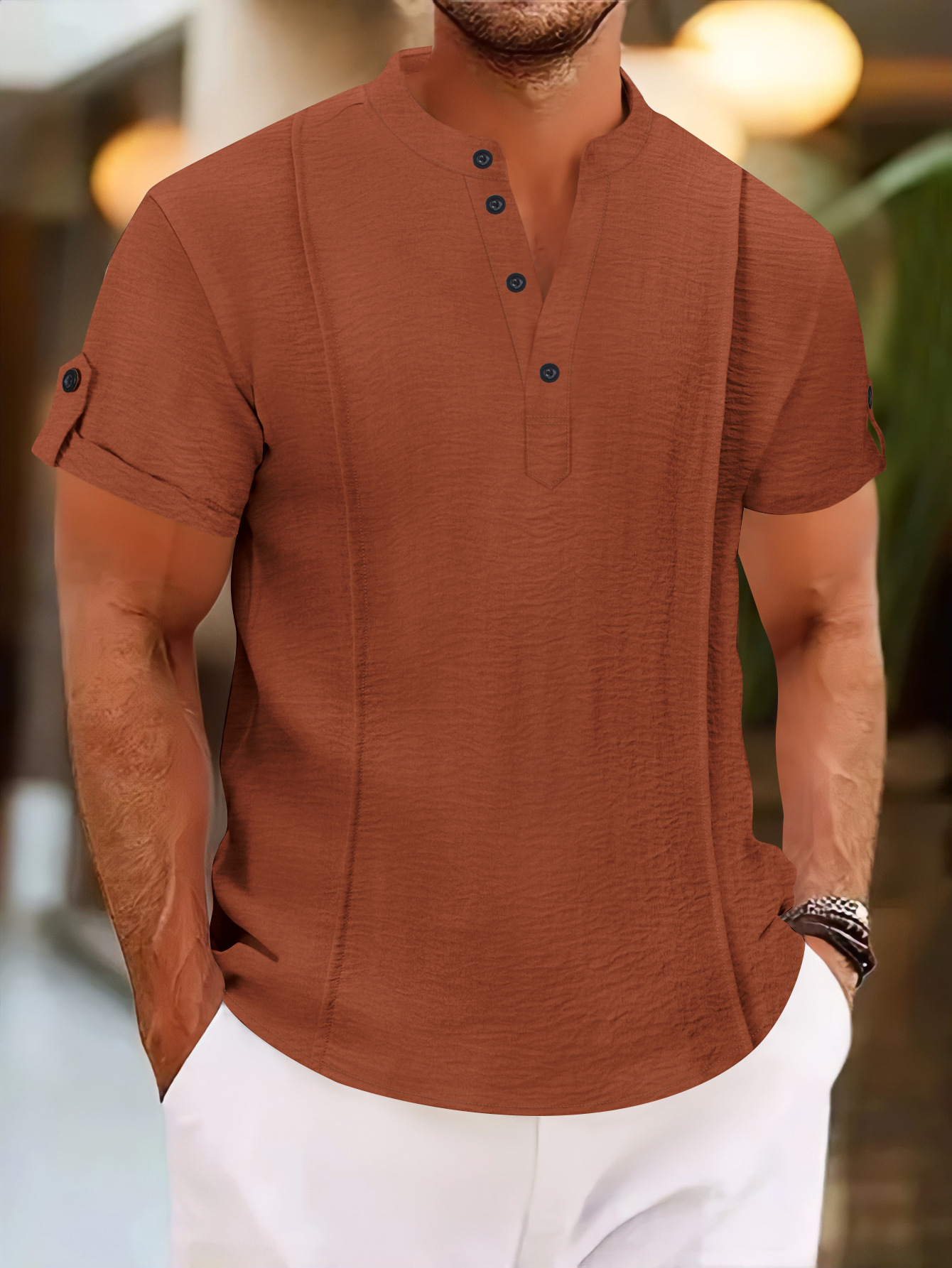 Men's new casual stand-up collar short-sleeved POLO shirt