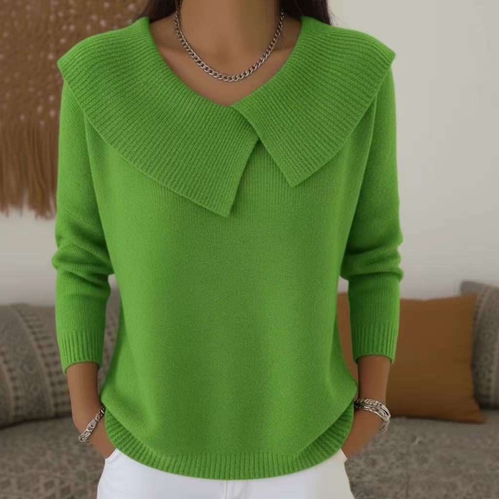 💥 Winter Best-selling  - ❄️ Stylish retro 80s style sweater with a fold-over collar, creating a slimming effect