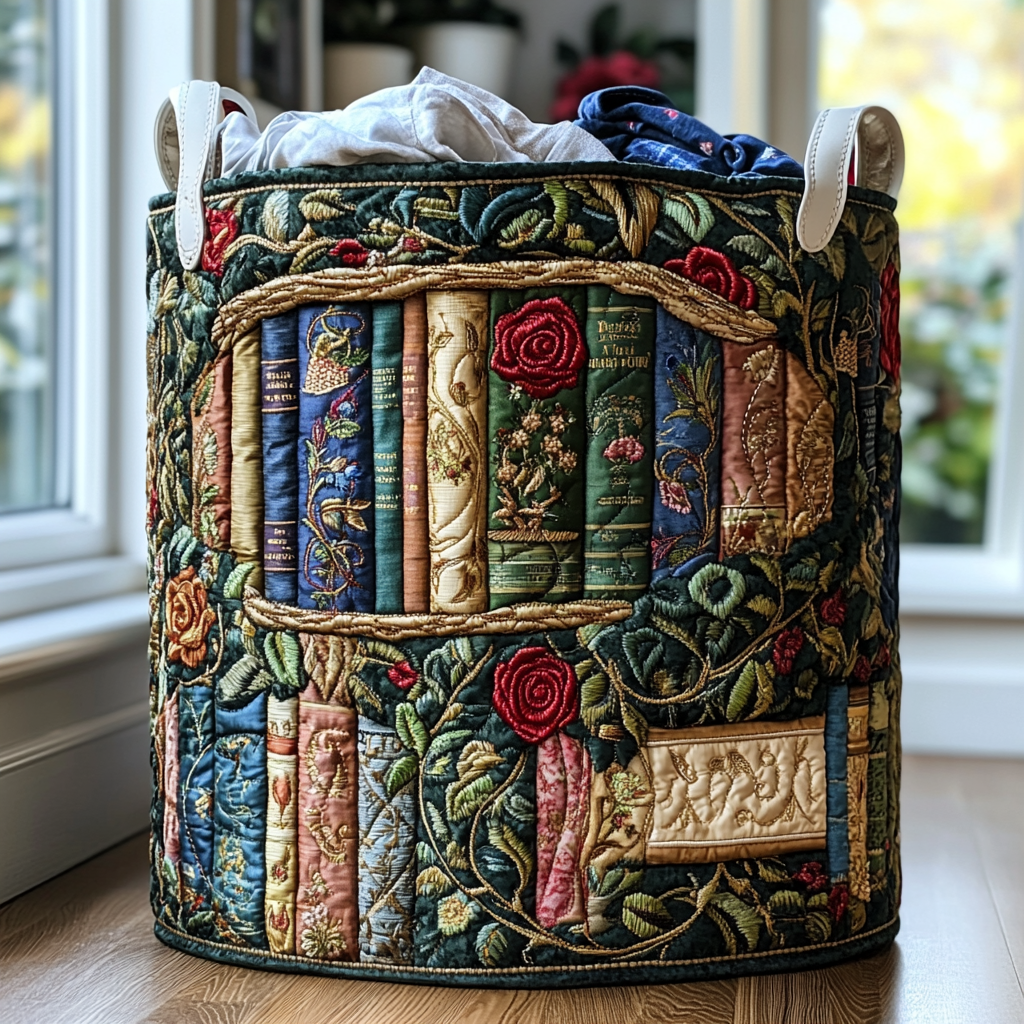 Vintage Library Quilted Laundry Basket NCU0DDK835